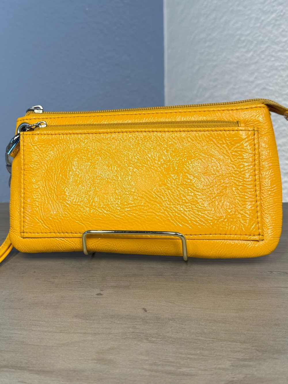 HOBO International Mustard Yellow Leather Double Zip Wristlet Clutch Wallet